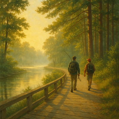 Hiking along the Lumber River shoreline